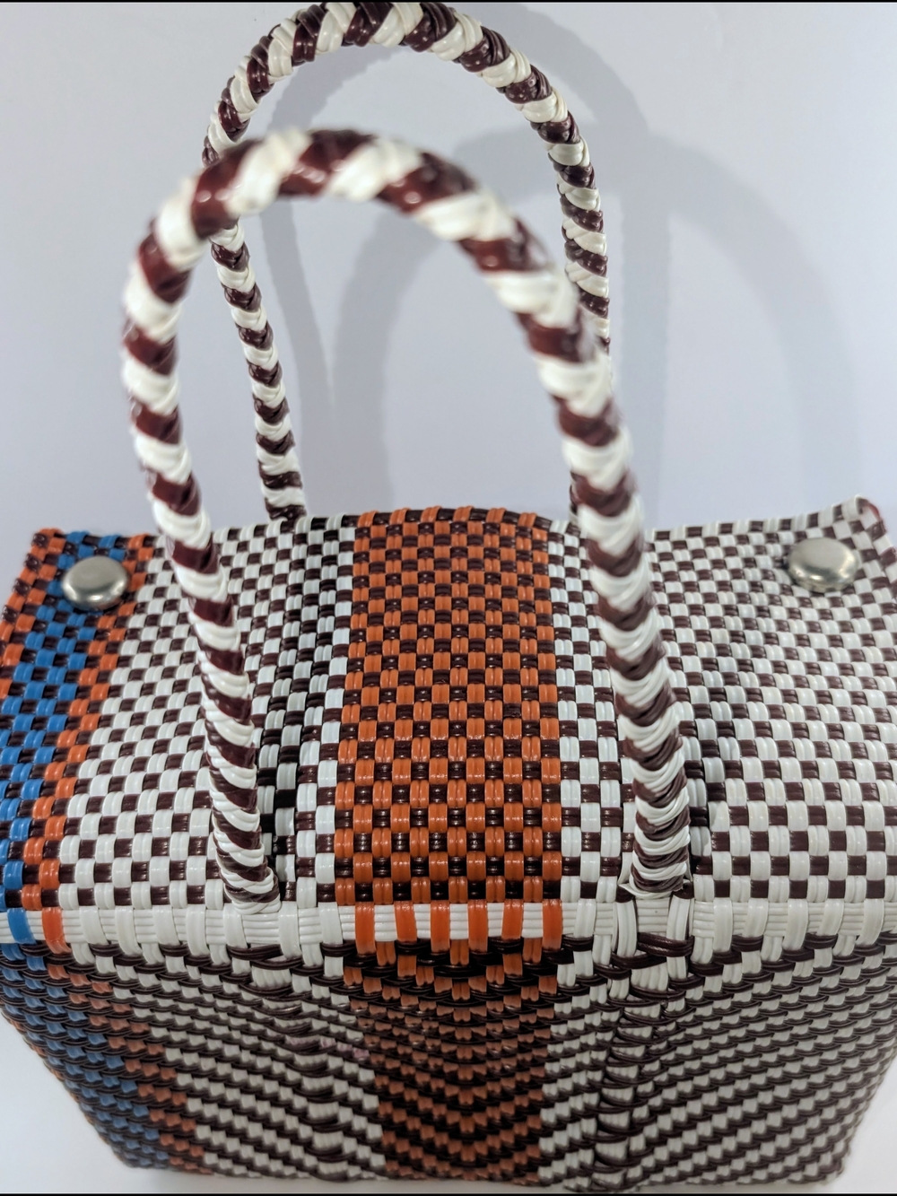 Handwoven Plastic Tote Bag Colorful Mexican Market Basket Artisan - Picture 2 of 8